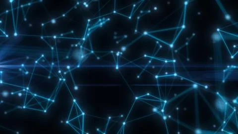 Abstract high tech blue glowing lines with dots and plexus triangles, abstr.. Stock Illustration