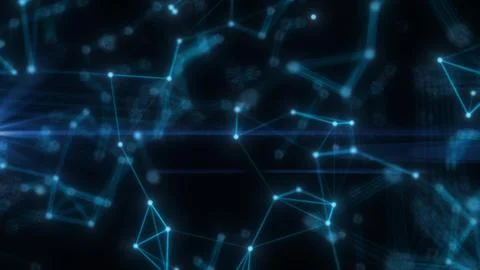 Abstract high tech blue glowing lines with dots and plexus triangles, abstr.. Stock Illustration