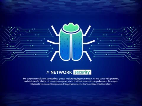Abstract high tech circuit board with hacker bug. Hacking and cyber crime. Stock Illustration