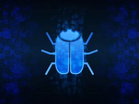 Abstract high tech circuit board with hacker bug on the dark background. Hack Stock Illustration