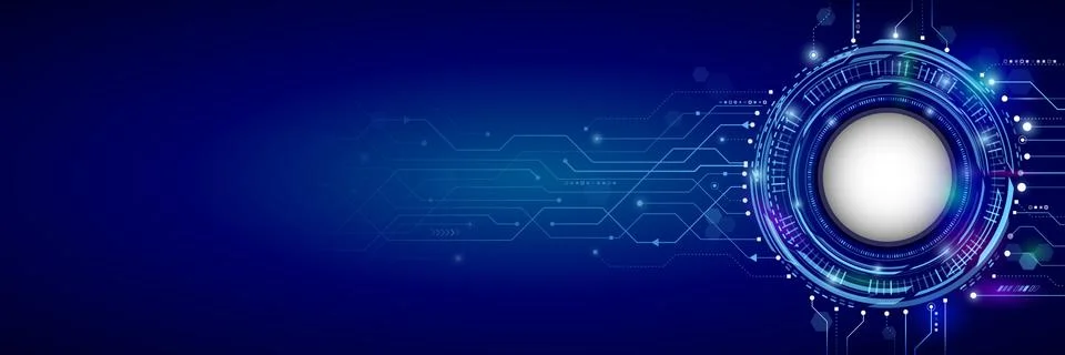 Abstract high tech circuit board in blue tones. Wide Technology background wi Stock Illustration