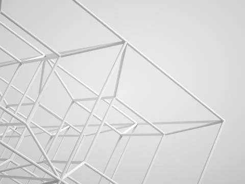 Abstract high-tech installation, metallic wire-frame cubes 스톡 일러스트