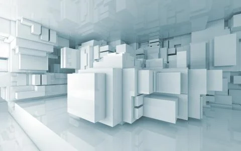 Abstract high-tech interior with chaotic cubes Illustrazione stock