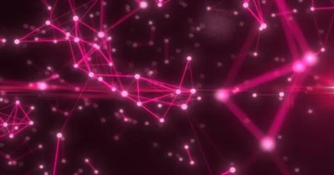 Abstract high tech red glowing lines with dots and plexus triangles, abstra.. Stock Illustration