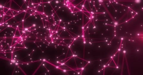 Abstract high tech red glowing lines with dots and plexus triangles, abstra.. Stock Illustration
