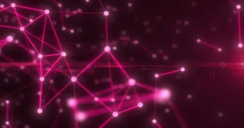 Abstract high tech red glowing lines with dots and plexus triangles, abstra.. Foto stock