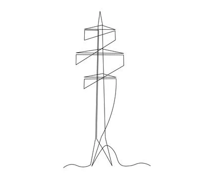 Abstract High-voltage pole, power line, electricity, transformer Continuous.. Ilustración de archivo