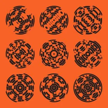 Abstract hightech collection set of 9 radars, Technology circle background Stock Illustration