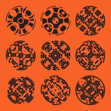 Abstract hightech collection set of 9 radars, Technology circle background. eps Stock Illustration