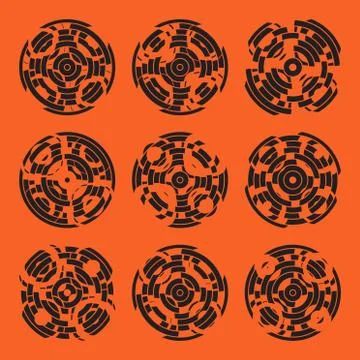 Abstract hightech collection set of 9 radars, Technology circle background Stock Illustration