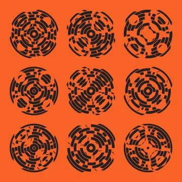 Abstract hightech collection set of 9 radars, Technology circle background Stock Illustration