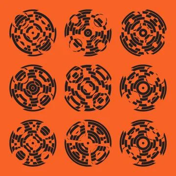 Abstract hightech collection set of 9 radars, Technology circle background Stock Illustration