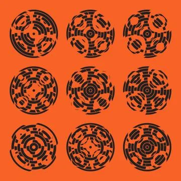 Abstract hightech collection set of 9 radars, Technology circle background Stock Illustration