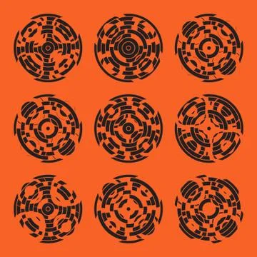 Abstract hightech collection set of 9 radars, Technology circle background Stock Illustration