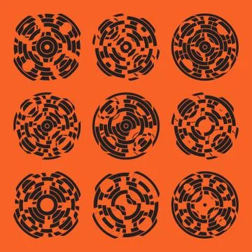 Abstract hightech collection set of 9 radars, Technology circle background Stock Illustration