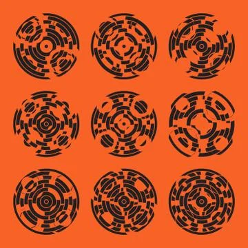Abstract hightech collection set of 9 radars, Technology circle background Illustrazione stock