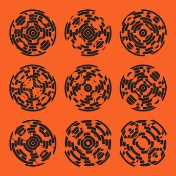 Abstract hightech collection set of 9 radars, Technology circle background Illustrazione stock