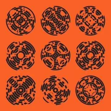 Abstract hightech collection set of 9 radars, Technology circle background Stock Illustration