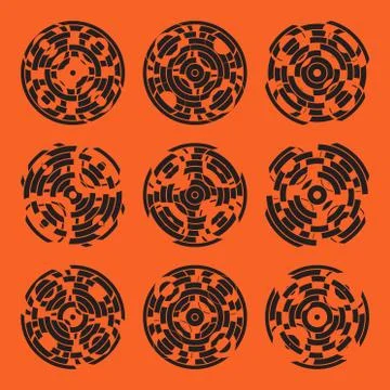Abstract hightech collection set of 9 radars, Technology circle background Stock Illustration