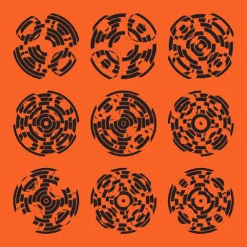Abstract hightech collection set of 9 radars, Technology circle background. eps Stock Illustration