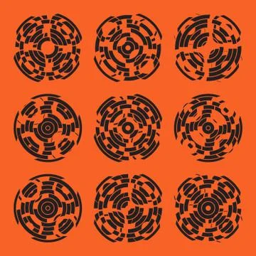 Abstract hightech collection set of 9 radars, Technology circle background. eps Stock Illustration