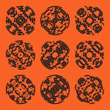 Abstract hightech collection set of 9 radars, Technology circle background. eps Stock Illustration