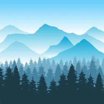 Abstract hiking adventure vector background with mountain and forest Stock Illustration