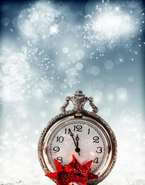 Abstract holiday background with clock close to midnight 库存照片