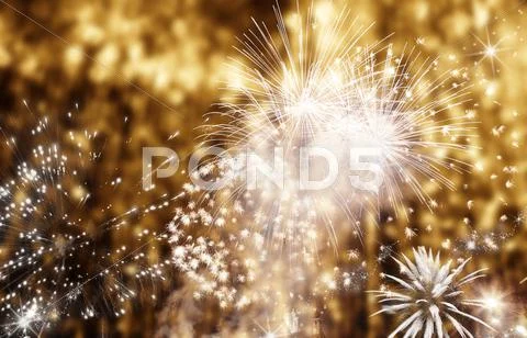 Abstract holiday background - fireworks at New Year and copy space Stock Photos