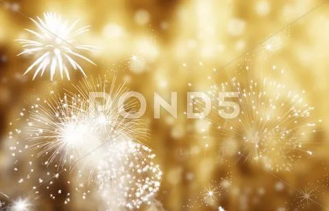 Abstract holiday background - fireworks at New Year and copy space Stock Photos