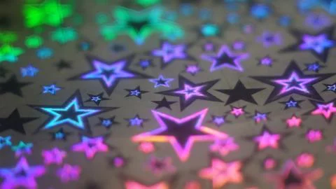 Abstract holiday background five pointed stars multicolor glow iridescence pa Stock Photos