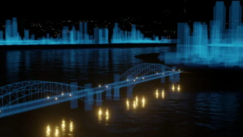 Abstract hologram 3D Big Data Digital City Stock Footage 140050185