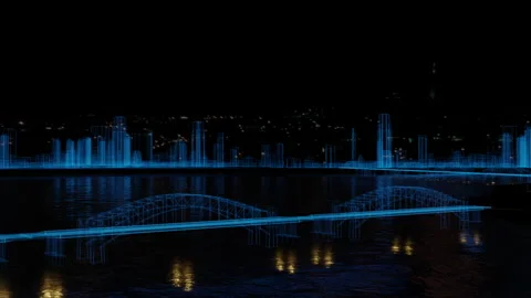 Abstract hologram 3D Big Data Digital City Stock Footage 140052211