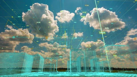 Abstract hologram 3D rendering of a city with a futuristic matrix. Digital Stock Footage 165552927