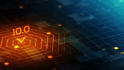Abstract hologram grid surface in cyber computing space with signal marker Stock Footage 95532293