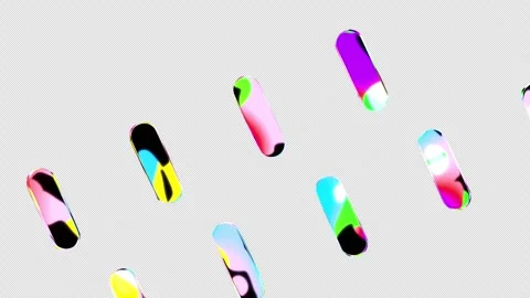 Abstract Holographic 3D Capsules Floating and Rotating with Alpha Channel Stock Footage 339755923