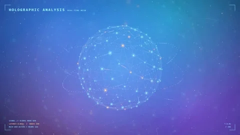 Abstract holographic digital globe with glowing network connections rotating on Stock Footage 343161236