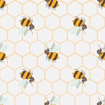 Abstract honey print. seamless pattern with Cute cartoon Bee and honeycomb イラスト素材