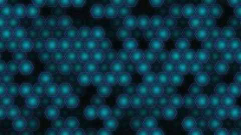 Abstract honeycomb pattern with glowing blue light pulses on dark digital b.. Stock Footage 342583071