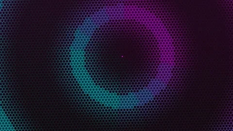 Abstract honeycomb pattern with glowing cyan and purple concentric rings ex.. Stock Footage 348108323