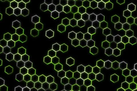 Abstract honeycomb pattern with glowing hexagons on black background Stock Illustration