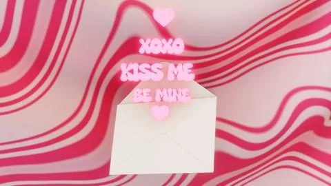 Abstract horizontal 3d Valentine romance hearts envelope infographic lettering Stock Illustration