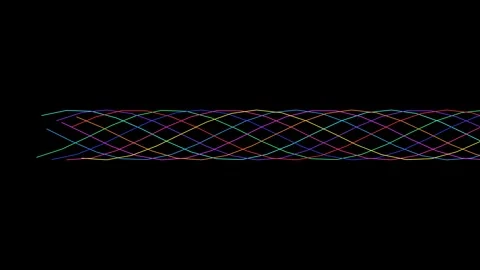 Abstract horizontal band featuring a complex lattice of glowing neon lines Video stock 335117215