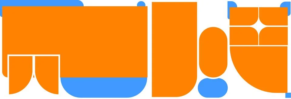 Abstract horizontal banner with flat orange shapes, Geometric graphic layout  Stock Illustration