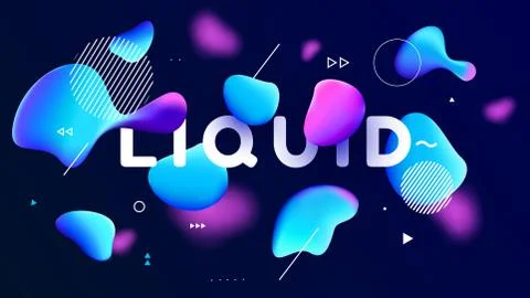 Abstract horizontal composition color liquid shapes. Flow. Fluid. Blue and pink Stock Illustration