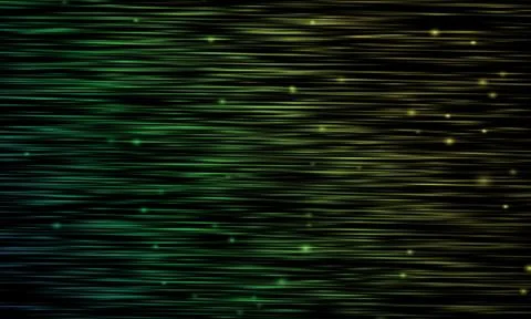 Abstract horizontal glowing light streaks on black background. dark green lines. Stock Illustration