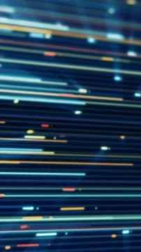 Abstract horizontal light streaks in blue, cyan, and orange tones, creating.. Stock Illustration