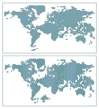 Abstract Horizontal or Vertical Strip Line World Map Vector for Infographic.. Illustration