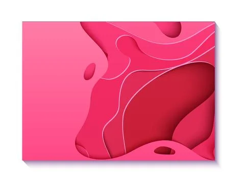 Abstract horizontal pink flyer in cut paper style. Cutout wave fuchsia color Stock Illustration