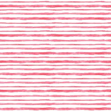 Abstract horizontal red stripes seamless pattern. Watercolor hand drawn illus Stock Illustration
